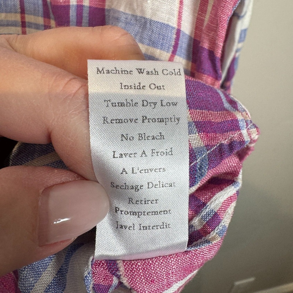 Frank & Eileen Barry Large Pink Purple White Linen Relaxed Button-Up Shirt Italy - Picture 12 of 12